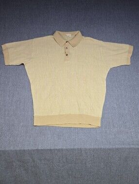 Vintage 60s 70s Filene’s Store Knit Polo Mens Shirt - Mod Rockabilly Yellow